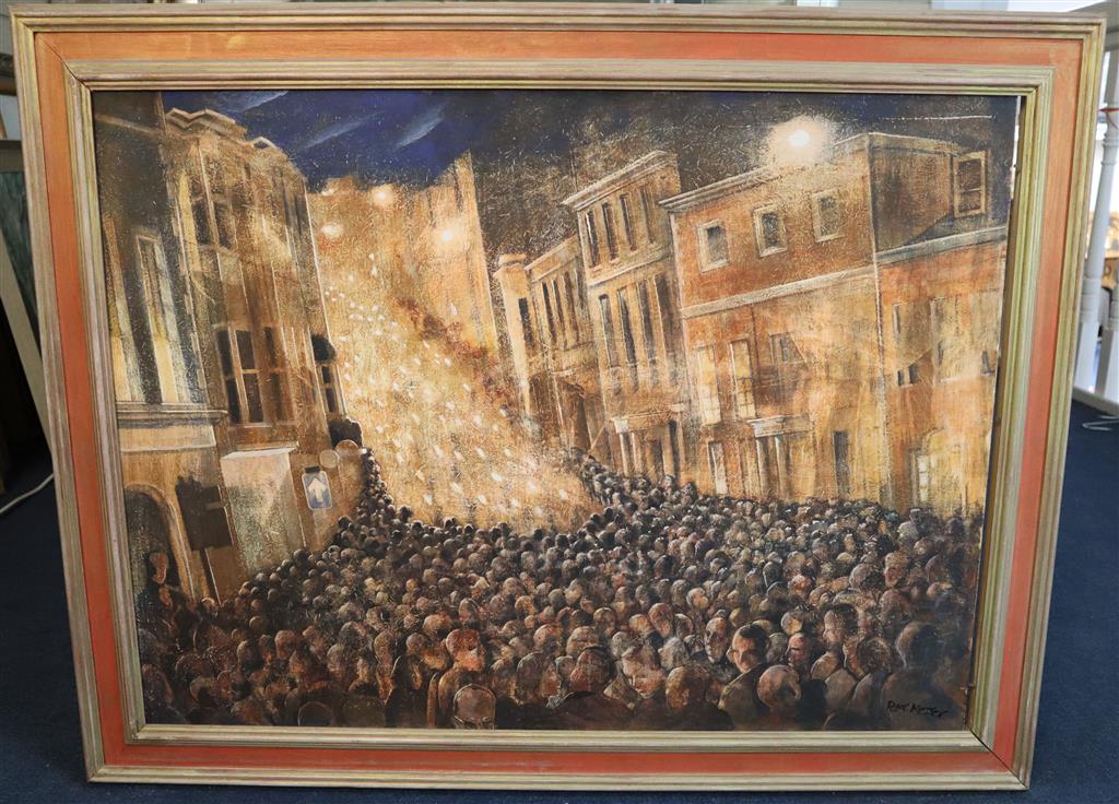 § Peter Messer (1954-) Lewes Bonfire Night 23.5 x 32in.